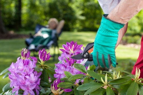 Training session with gardening team and instructor outdoors